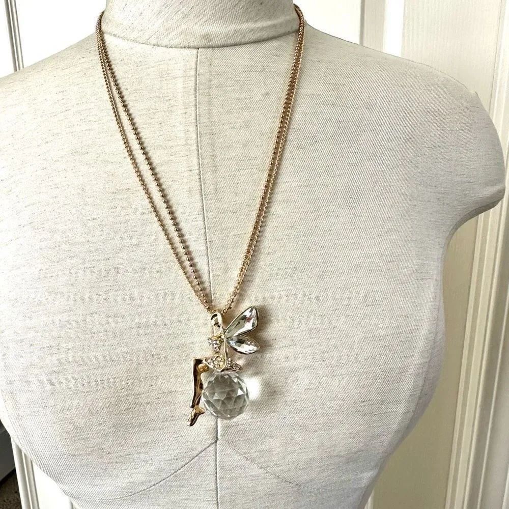 Fairy on crystal ball pendant necklace